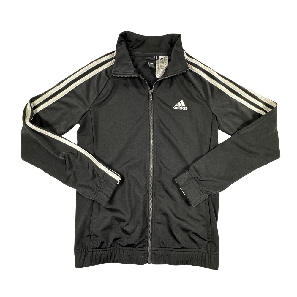 Adidas Track Jacket Women's Small Black White‎ 3 Stripe Full Zip Athletic